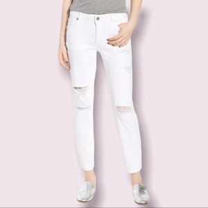 DL1961 Davis Skinny Boyfriend distressed white jeans